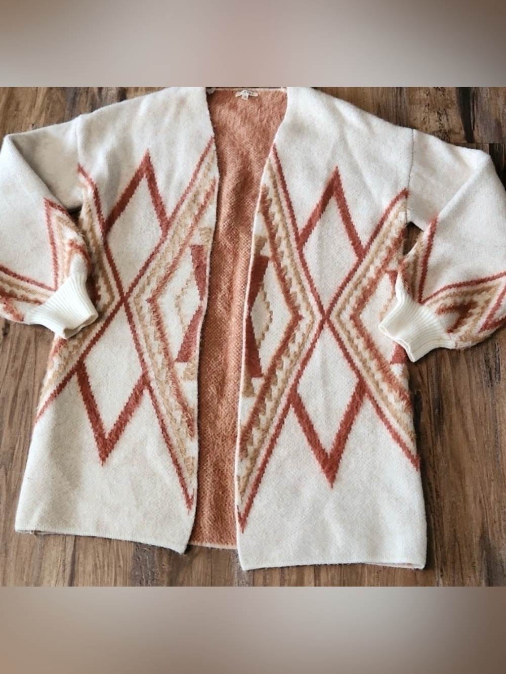 JODIFL Cream & Rust Aztec Open-Front Cardigan